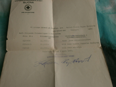 Henkivakuutusyhtiö Suomi, vakuutuksen maksamisasiakirja 1948