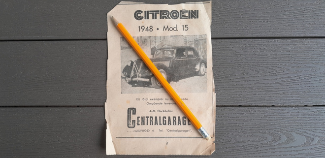 Citroen Mod. 15 Auto Lehtimainosleike 1948