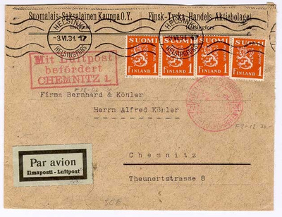 M30 1930 1mk 4 kpl lentokirje 1931 Saksaan