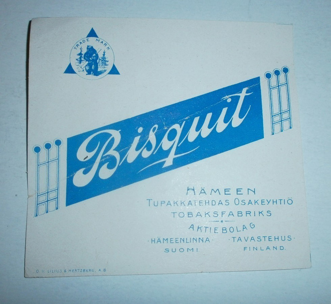Bisquit, tupakkaetiketti (suurempi), Hämeen Tupakkatehdas