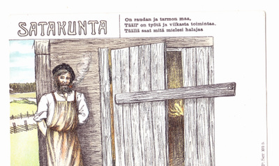 SATAKUNTA, VANHA POSTIKORTTI TEKSTILLÄ