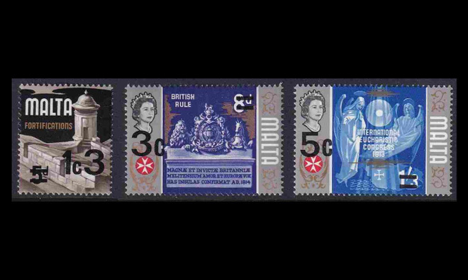 Malta 447-9 ** Päällepainamat (1972)