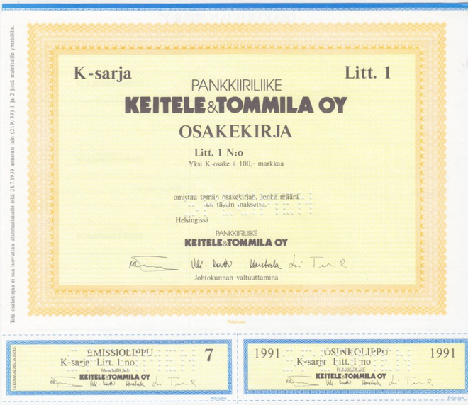 OKK 1987 Pankkiiriliike Keitele&Tommila spec pörssi Helsinki
