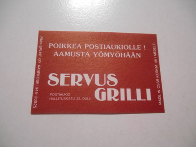 TT Etiketti Servus Grilli Oulu