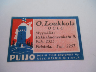 TT Etiketti Puijo O.Loukkola Oulu