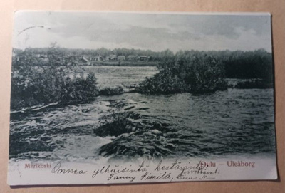 Oulu, Merikoski, kuohuja, asutusta rannalla, mv pk, p. 1903