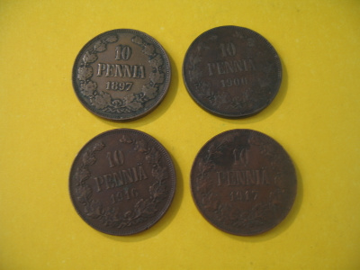 4 kpl 10 penniä - 1897-1917
