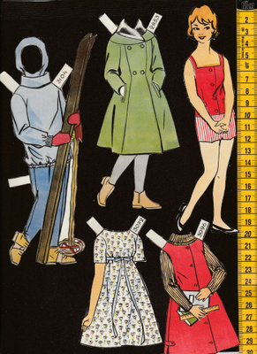 Paperinukke vaatekaavamalli 1950-60-luku