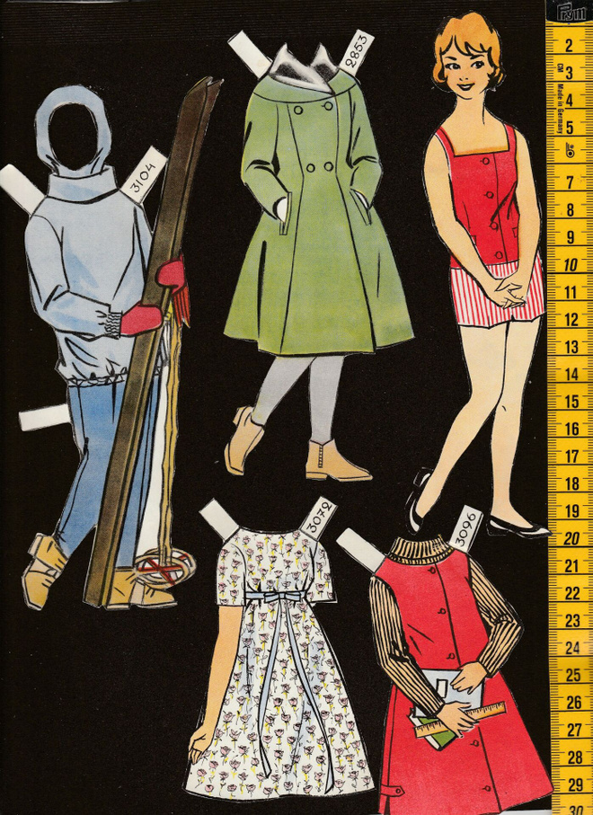 Paperinukke vaatekaavamalli 1950-60-luku