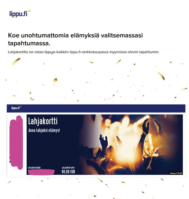 80€ lippu.fi lahjakortteja x 4