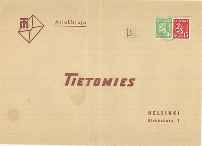 1952 15mk punainen ym asiakirjojalähetys