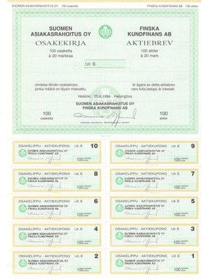 OKK obligatio Suomen Asiakasrahoitus 1994 Litt A 20 os. spec