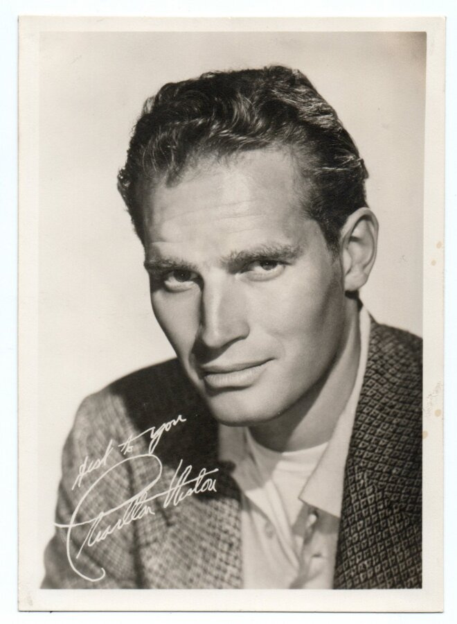 Vanha Valokuva Filmitähti Charlton Heston 1923-2008