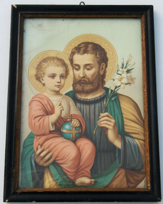 Uskonnollinen Joosef ja Jeesus -lapsi litografia