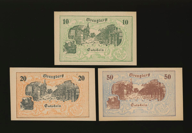 Itävalta Notgeld 10, 20, 50 Heller, Strengberg 1920