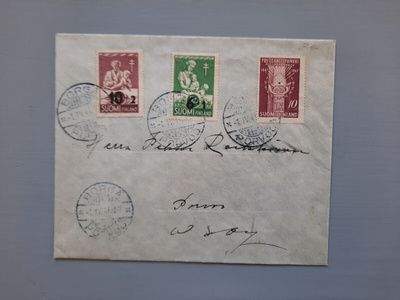 FDC Suomi 1947 TUB pp ja PSS samalla kuorella