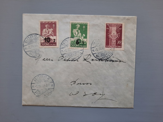 FDC Suomi 1947 TUB pp ja PSS samalla kuorella