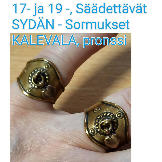 KALEVALA, SYDÄN  -sormuksia, pronssi, kuvassa tiedot