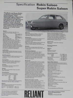 1973 Reliant Robin / Super Robin esite - kolmepyöräinen