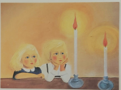 "KIRKASSILMÄISET LAPSET JA KYNTTILÄT"-KULKEMATON JOULUKORTTI