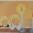 "KIRKASSILMÄISET LAPSET JA KYNTTILÄT"-KULKEMATON JOULUKORTTI - pikkukuva 1
