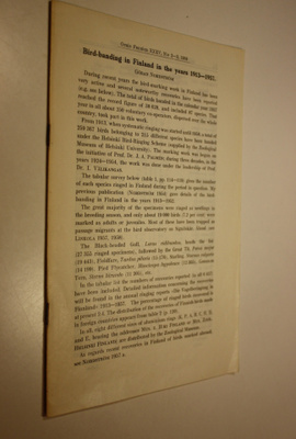 Göran Nordström : Bird-banding in Finland in the years 19...