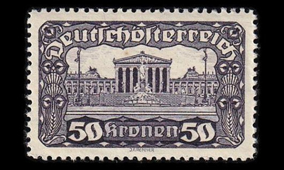 Itävalta 292A ** Parlamenttirakennus 50 Kr (12½) (1919)