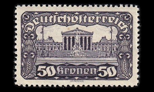 Itävalta 292A ** Parlamenttirakennus 50 Kr (12½) (1919)