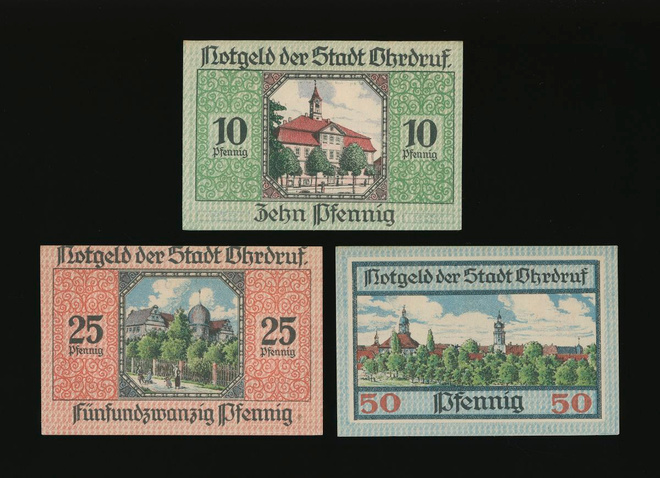 Saksa Notgeld 10, 25, 50 Pfg, Ohdruf 1919