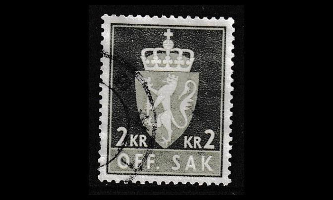 Norja 84x o Virkamerkki 2 Kr x-pap (1955)