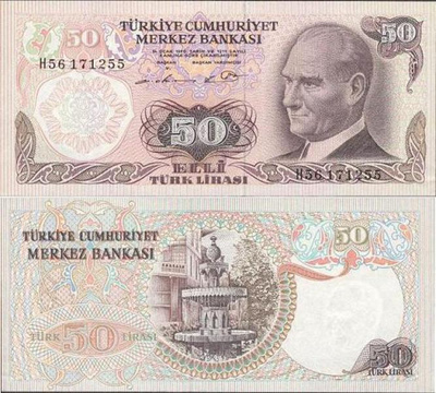 Turkki Turkey 50 Lirasi 1976 (P-188a) UNC