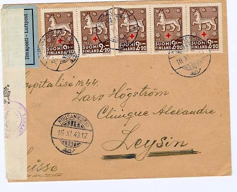 1943 PR 2mk  5kpl lentokirje Sveitsiin