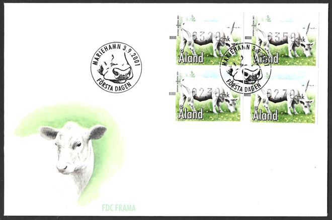 FDC Åland 2001 Lehmä FRAMA sarja LaPe ATM Å 13