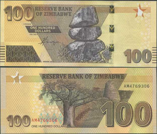 Zimbabwe 100 Dollars 2023 UNC (P-106b) uusi sarja
