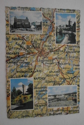 Borås, nelikuvakortti karttapohjalla, p. 1964