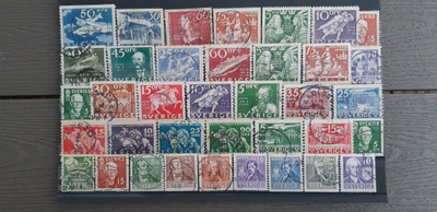 RUOTSI 1930-luku leimattuja postimerkkejä 37 kpl