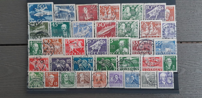 RUOTSI 1930-luku leimattuja postimerkkejä 37 kpl