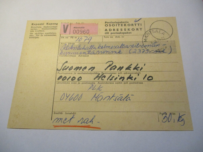 1974 Mäntsälä V osoitekortti