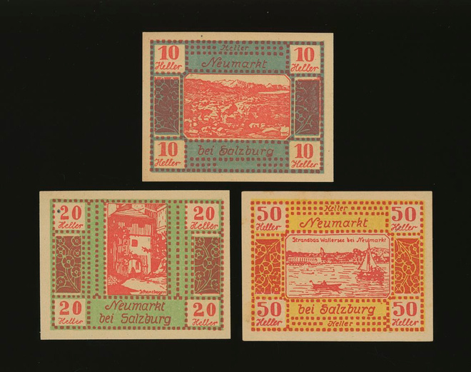 Itävalta Notgeld 10, 20, 50 Heller, Neumarkt 1920