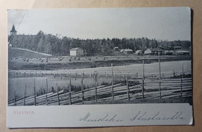 Alastaro, silta yli Loimijoen, kirkko, asutusta, k. k-k