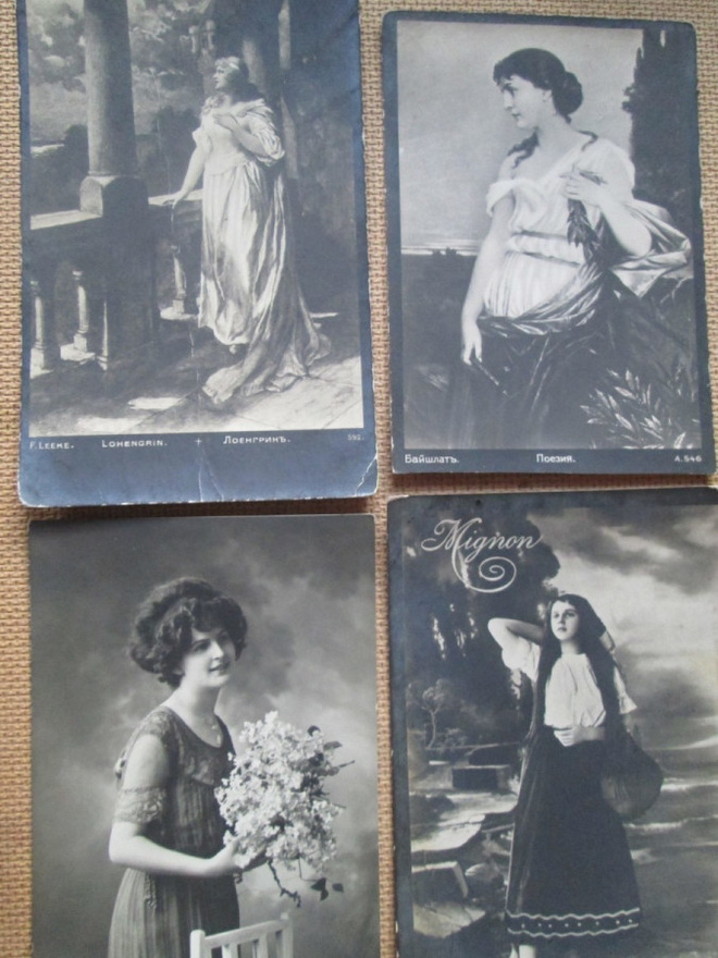 neljä vintage taidekorttia -  1900-luku alku