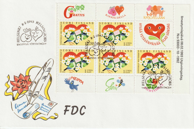 1993 Ystävyydellä V18 vihkon/merkin FDC-kuori