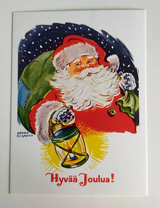 A.TILGMANN "Joulupukilla lyhty"-KULKEMATON POSTIKORTTI