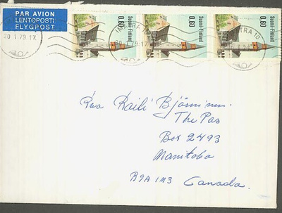 1973 60p Kansallismuseo 3 kpl lentokirje Kanadaan