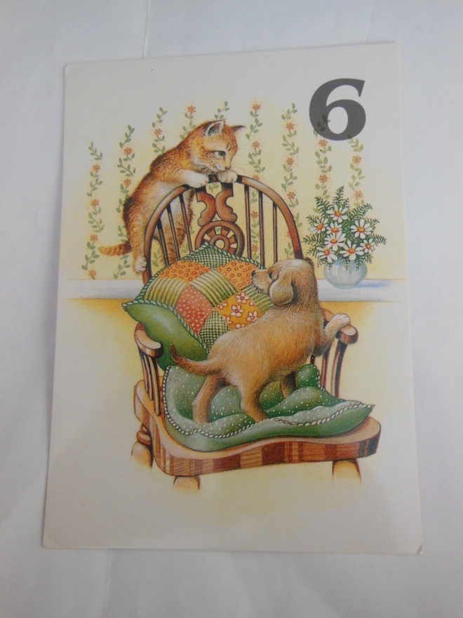 Kortti 6-vuotiaalle, kissa ja koira