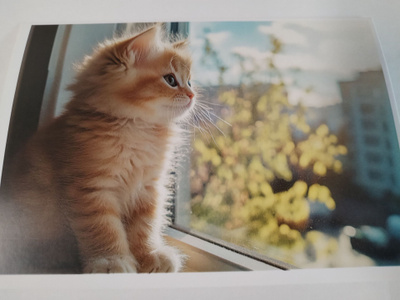 Kissa kortti,kulkematon.vaikka kehyksiin tauluksi.