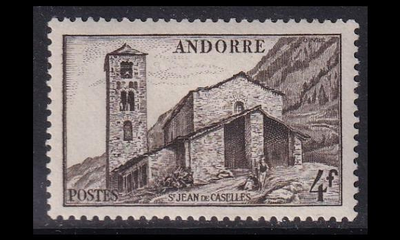 Andorra Fr 113 ** Kirkko 4 Fr musta (1944)
