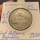 Greece 20 Drachmai 2.nd Hellenic Republic 1930. AG.500,11.3g - pikkukuva 1