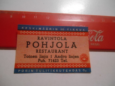 TT Etiketti Puijo Ravintola Pohjola Toinen linja 1