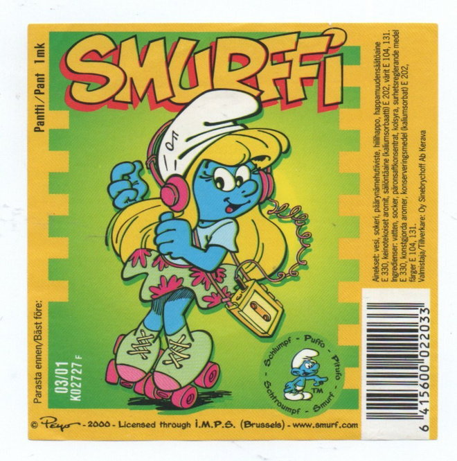 Sinebrychoff Kerava SMURFFI-etiketti. 2001